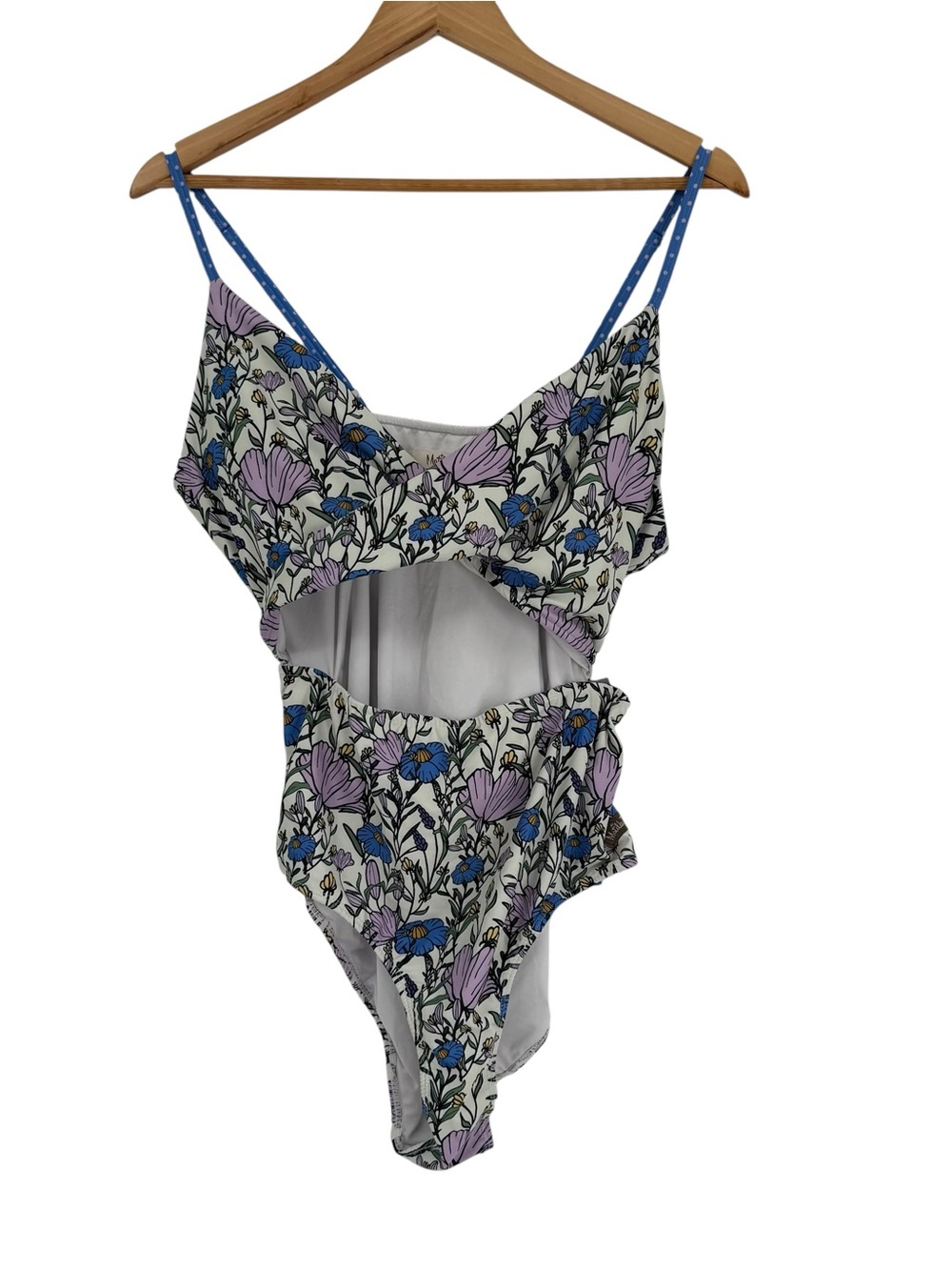 Matilda Jane Purple Polka Dot Floral One-Piece Swimsuit Size XL Twist Front